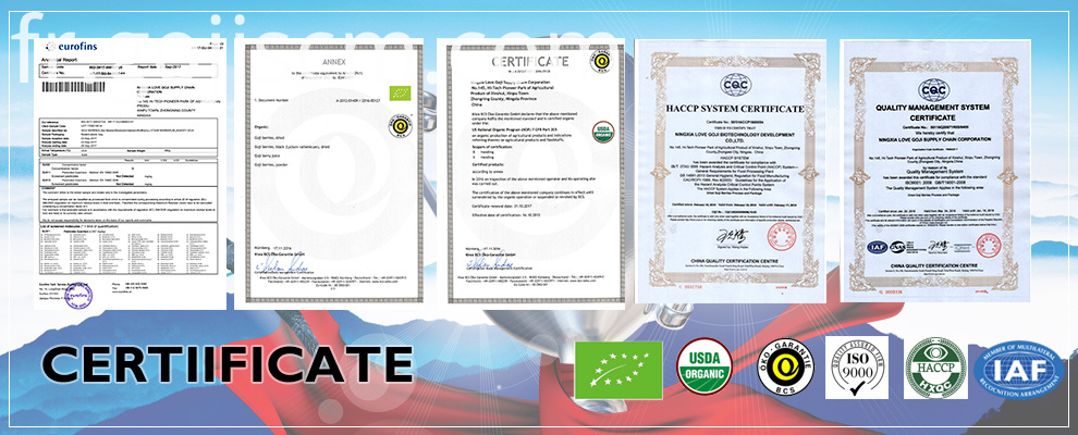 Certificat de l'UE séché Goji Berry certificat EU Certificate Dried Goji Berry certificate